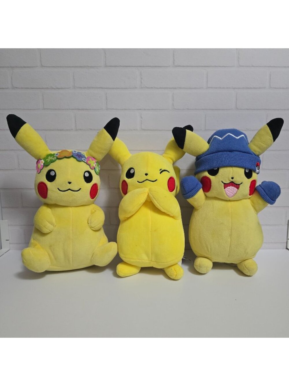 Bundle Lot of 3 Pokemon Pikachu Plush Stuffed Toys Winter Flower Crown